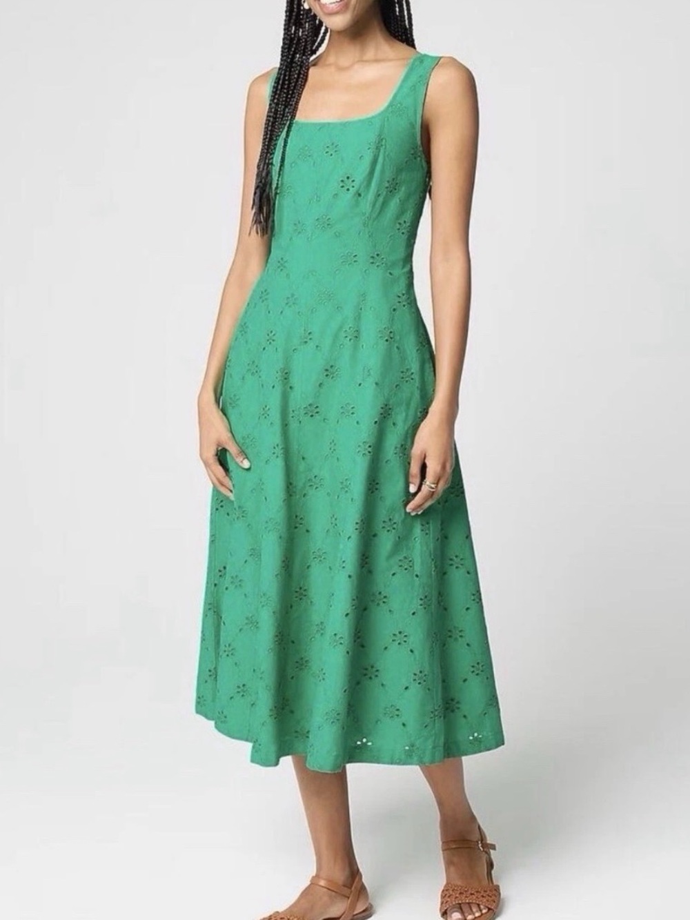 J. Crew Green  floral cotton smocked Eyelet Midi sundress Sz 8 NWT